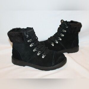 UGG Black Moto Boots with Fur Trim